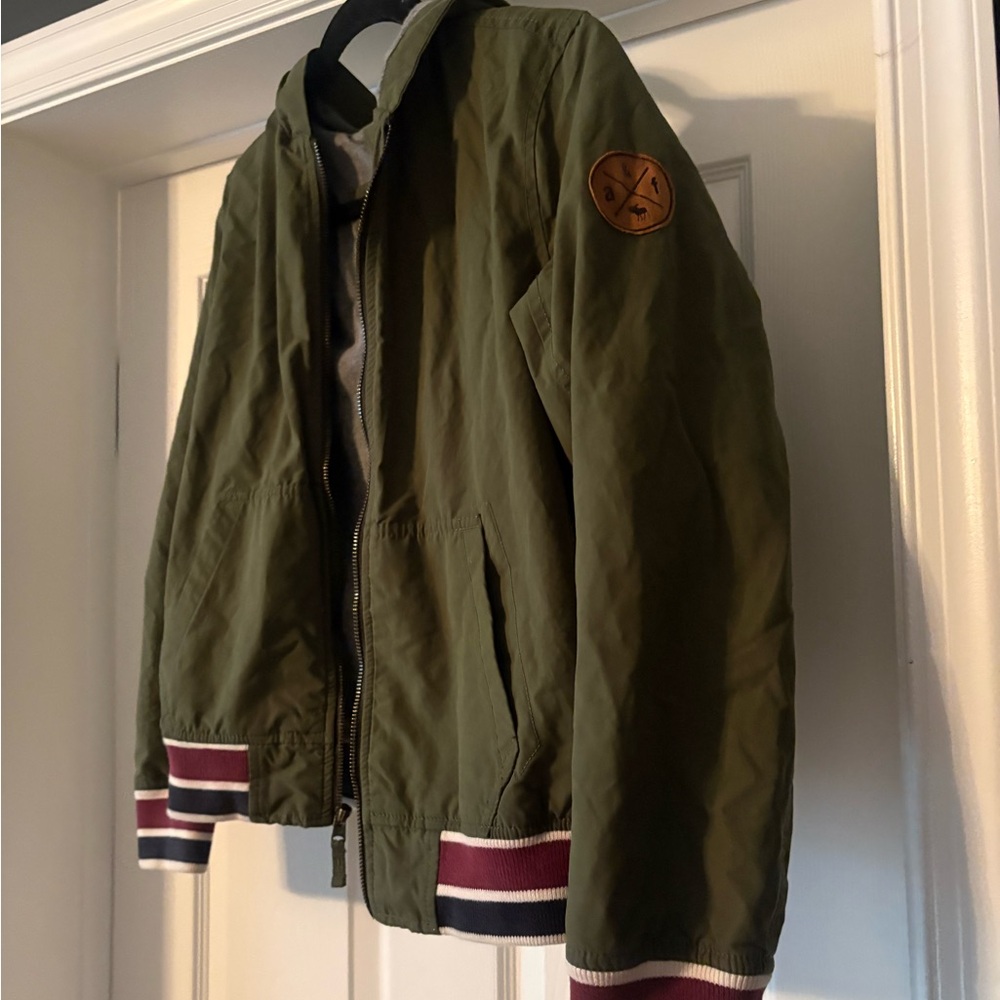 abercrombie kids Olive Green Bomber Jacket with Striped Cuffs